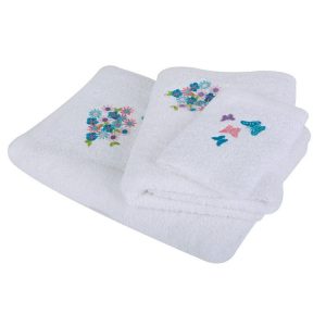 Bathroom | Embroidered Towel Set, White, 3pce Bathroom Bathroom