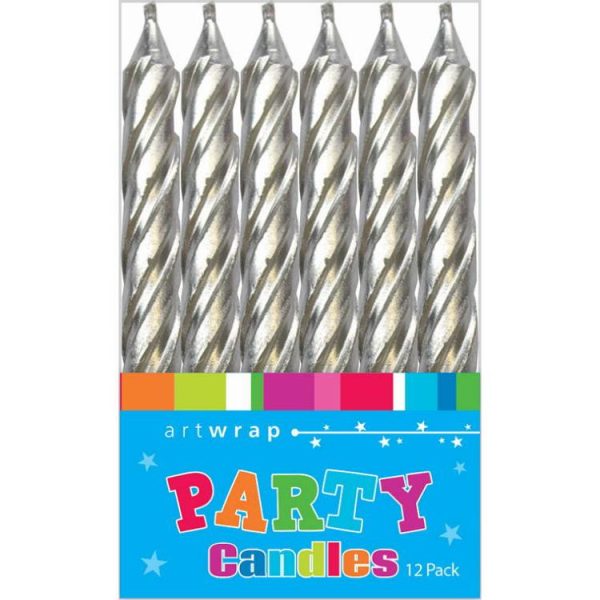 Tableware | Candle 8cm, Spirals Silver, 12pk Party Tableware